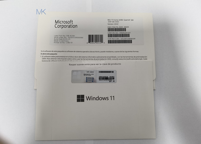 Испанские коробка DirectX 9 OEM DVD Microsoft Windows 11 домашняя физическая или последнее с водителем WDDM 1,0